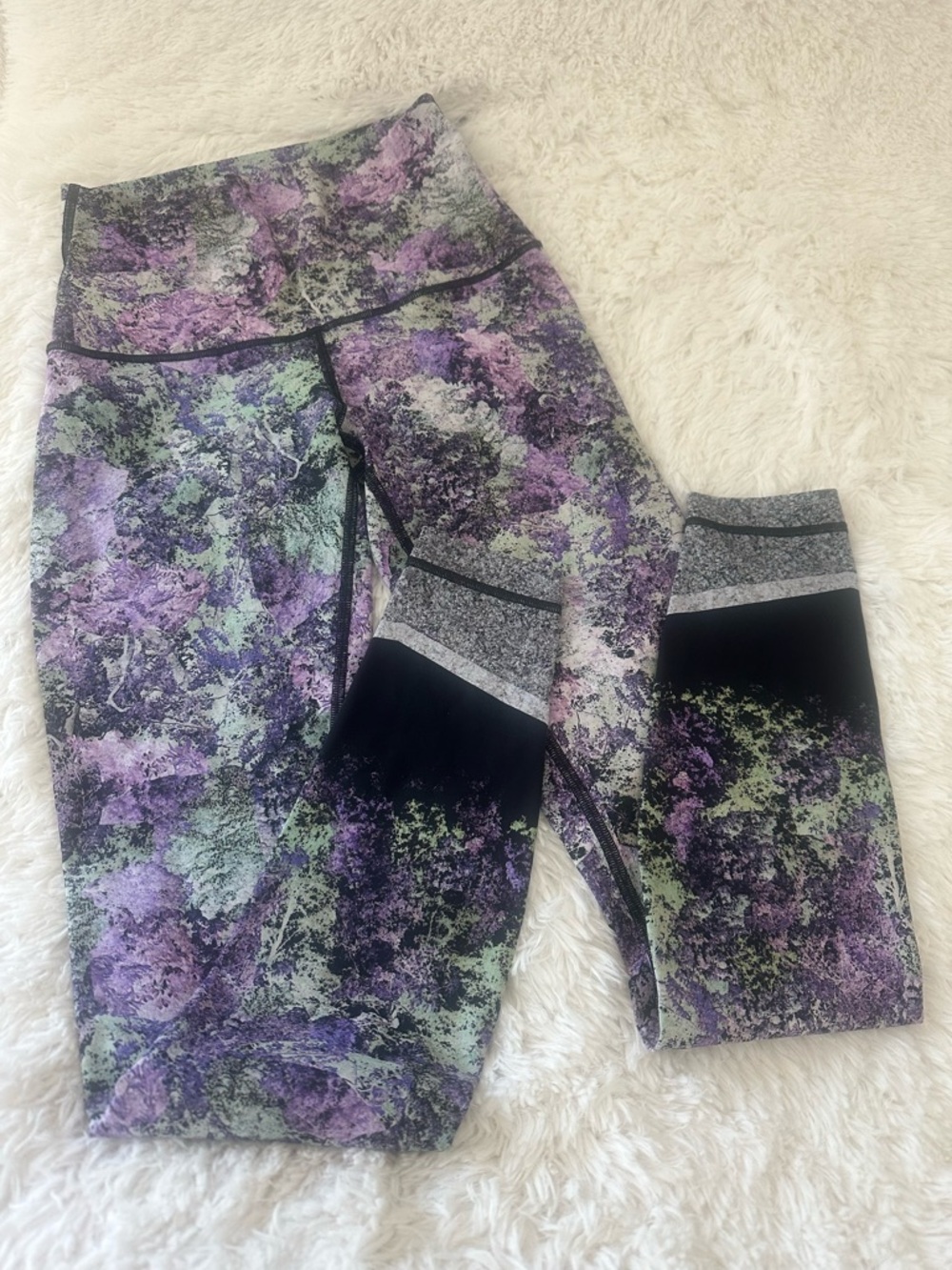 lululemon Purple and Green Marble Leggings with Black Accents
